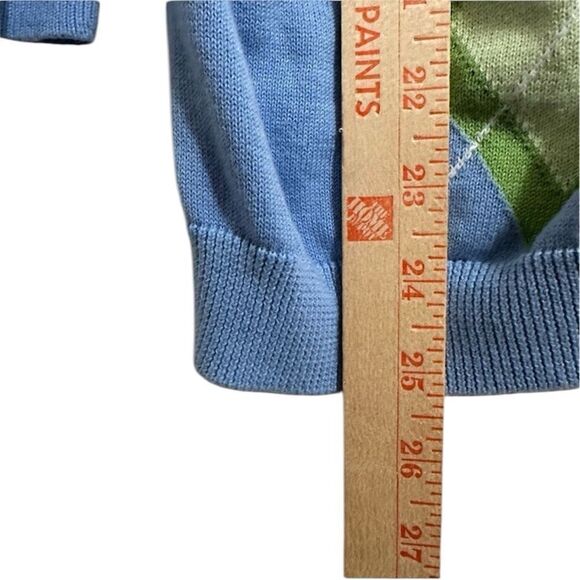 AUGUST SILK PERIWINKLE ARGYLE BUTTON UP 3/4 SLEEVE COTTON CARDIGAN SWEATER LARGE - Picture 6 of 9